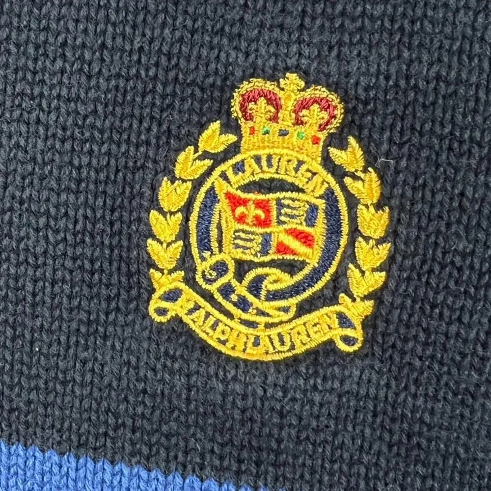 Ralph Lauren Sweater Men's Size S 1/4 Zip Cotton Blue Striped Embroidered Logo